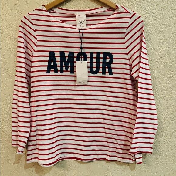 Cinc a Sept “Amour” Stripes Shirt Sz S-M Red White Stripes Cotton Long Sleeve - Picture 1 of 8